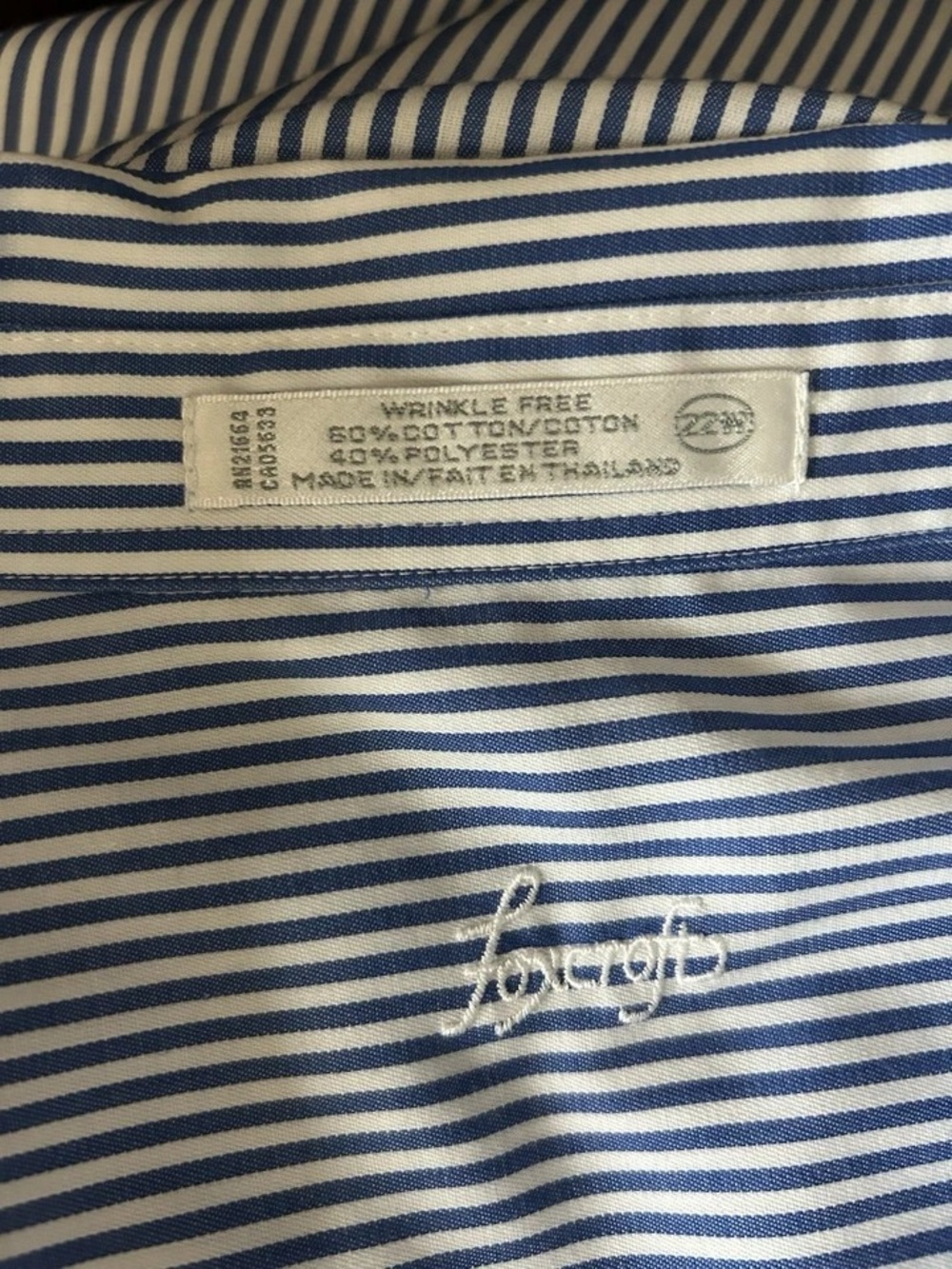 Foxcroft Blue and White Vertical Stripe Button-Down Shirt - Picture 8 of 9